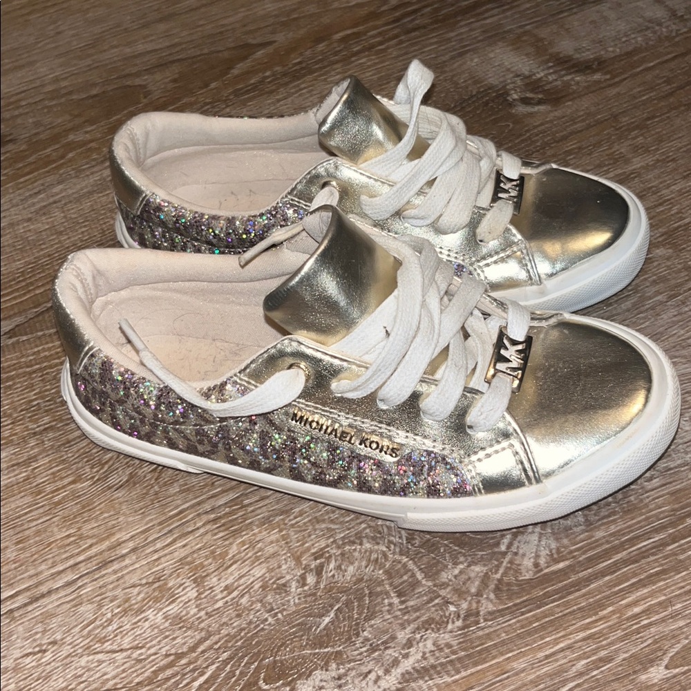 Michael Kors Metallic Silver Sneakers with Glitterworn one time size girls 2